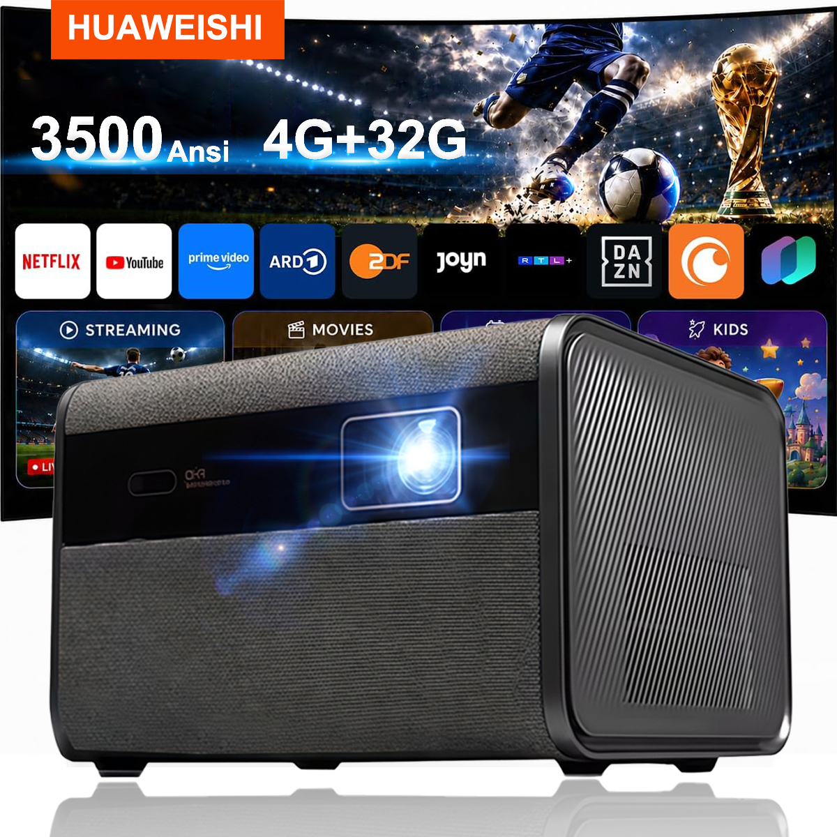 Smart Home X10 - Huaweishi-J10 LED Projector, 1920x1080P, Autofocus, 4K,