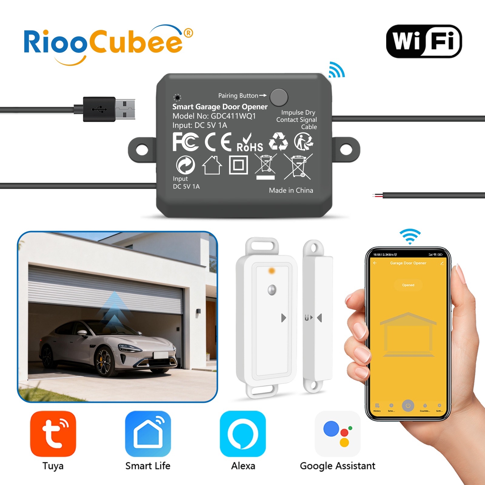Smart Garage Door Opener - RiooCubee DC 5V Garage Door Opener