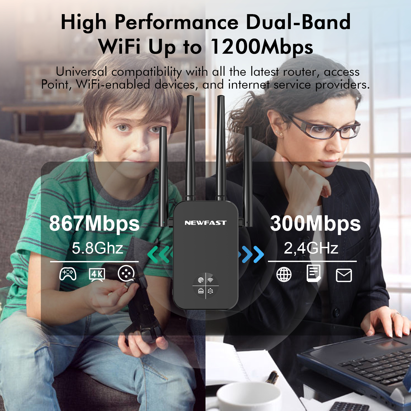 NEWFAST 1200Mbps WiFi Repeater - Smart Home X10 recension och pris