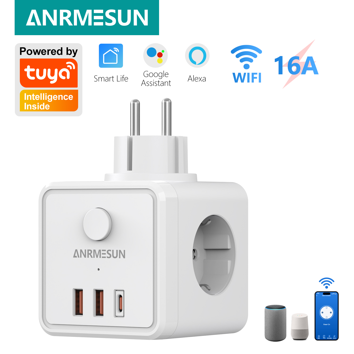 3 EU Plug 2 USB-A 1 Type-C Por - Smart Home Or Smart Home recension och pris