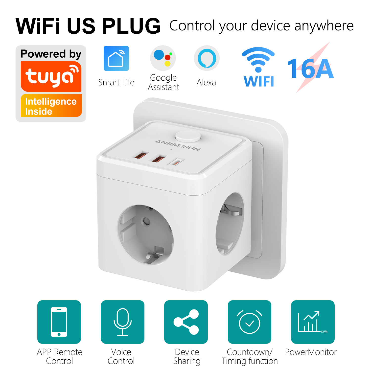 3 EU Plug 2 USB-A 1 Type-C Por - Smart Home Or Smart Home recension och pris