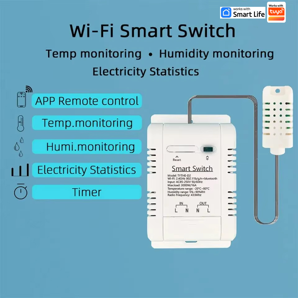 Work with tuya 16A 3000W WiFi  - Smart Home Energy Monitor recension och pris